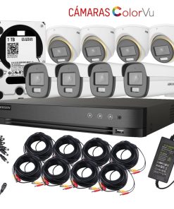 Kit de 8 Cámaras Dom/Bull Analógicas ColorVu Hikvision - Visión en Color de Noche y Audio Integrado