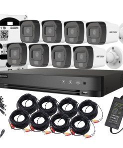 Kit 8 Cámaras Hikvision 1080p Lite Smart Dual Audio Light 8 Bala 1TB CABLES 6X15M 2X30M