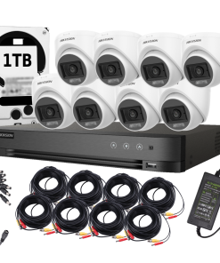 Kit 8 Cámaras Hikvision 1080p Lite Smart Dual Audio Light 8 Domo 1TB CABLES 6X15M 2X30M