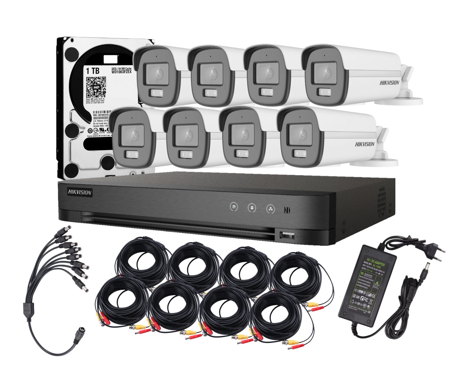 Kit de 8 Cámaras bullet Analógicas ColorVu Hikvision - Visión en Color de Noche y Audio Integrado