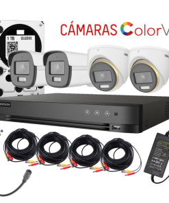 Kit de 4 Cámaras dom/bull Analógicas ColorVu Hikvision - Visión en Color de Noche y Audio Integrado