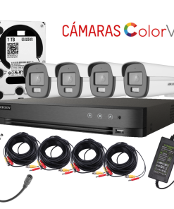 Kit de 4 Cámaras Bullet Analógicas ColorVu Hikvision - Visión en Color de Noche y Audio Integrado