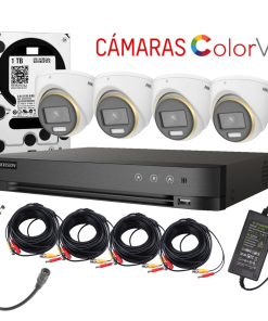 Kit de 4 Cámaras Domo Analógicas ColorVu Hikvision - Visión en Color de Noche y Audio Integrado