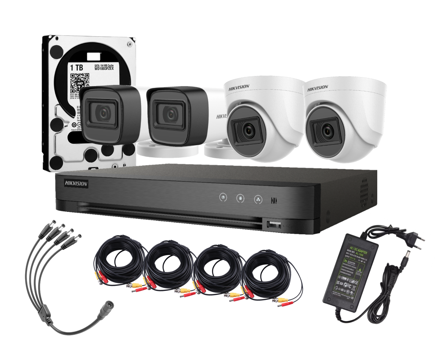 Kit 4 Cámaras Hikvision 1080p 2 Bala 2 Domo 1TB CABLES 4X18M